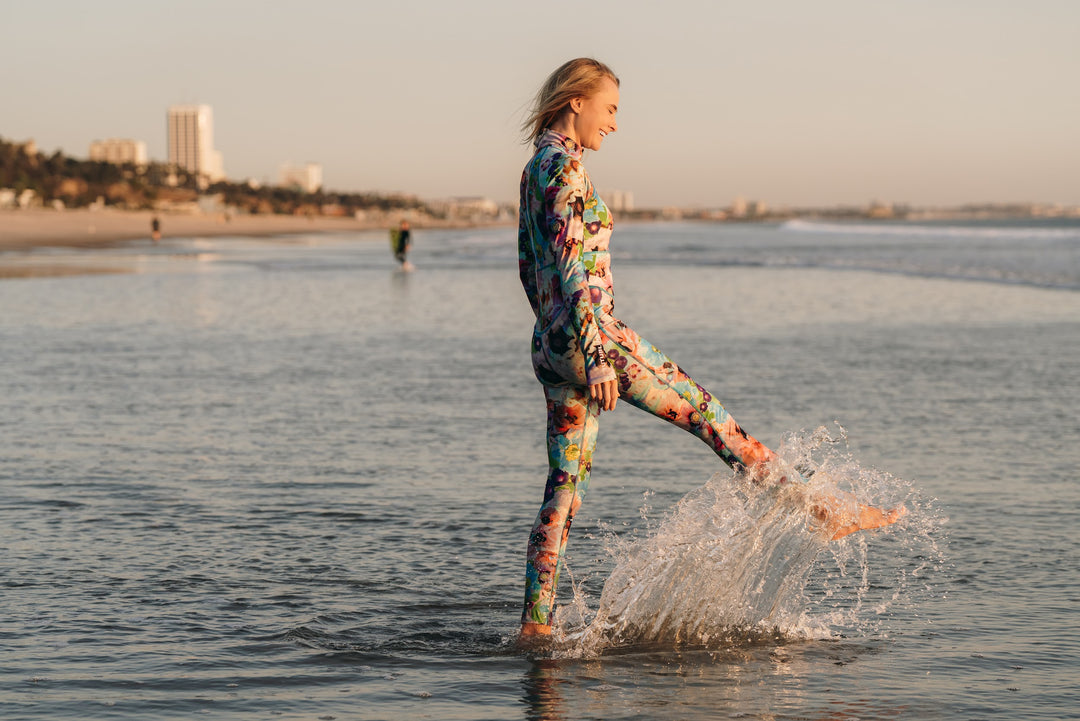 Women's "JOY" UPF 50+ Sun-protective full body swimsuit - SEA POPPY BUD