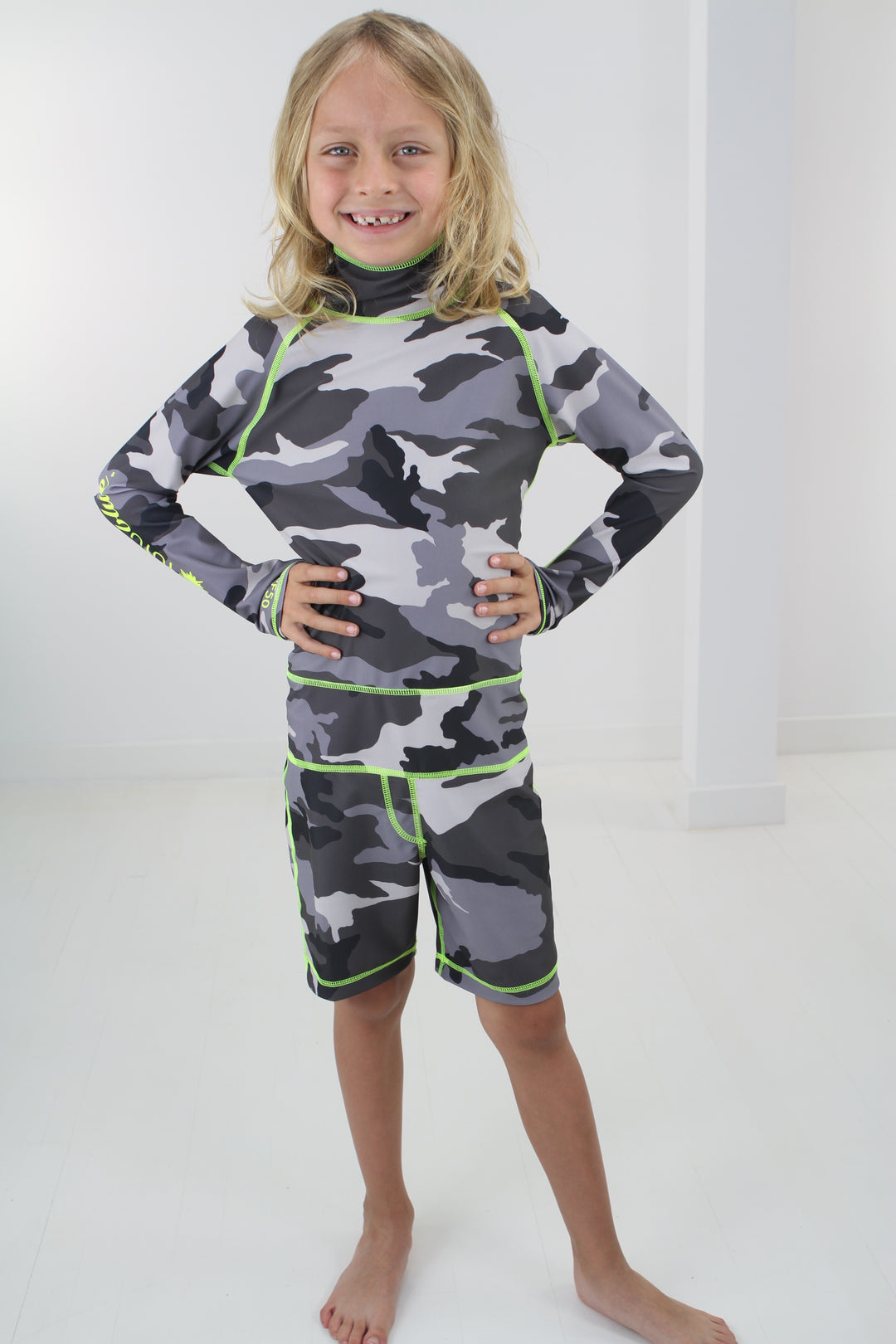 BOY'S SHORT SWIMSUIT - GREY CAMO