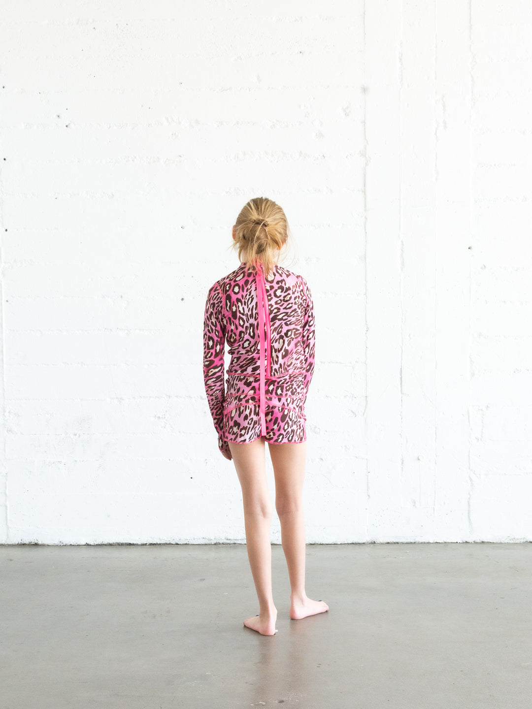 GIRL'S SHORT SWIMSUIT - PINK LEOPARD