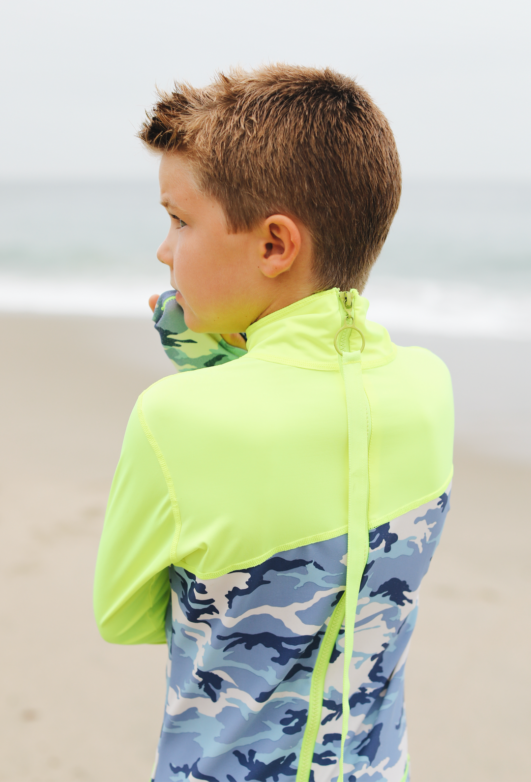 BOY'S LONG SWIMSUIT DAB - BLUE CAMO W- YELLOW