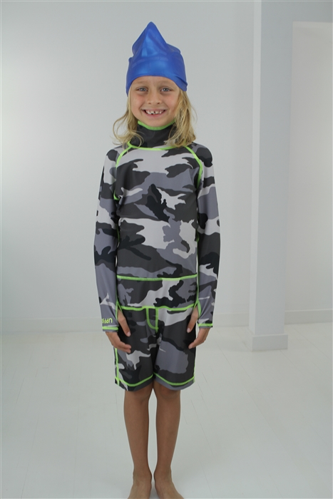 BOY'S SHORT SWIMSUIT - GREY CAMO